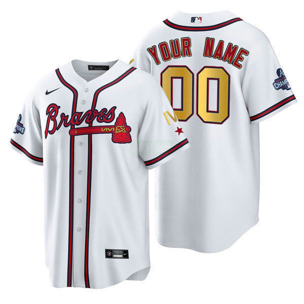 MLB Atlanta 4x World Series Gold Trim Custom Name and Number Jersey – Stitched