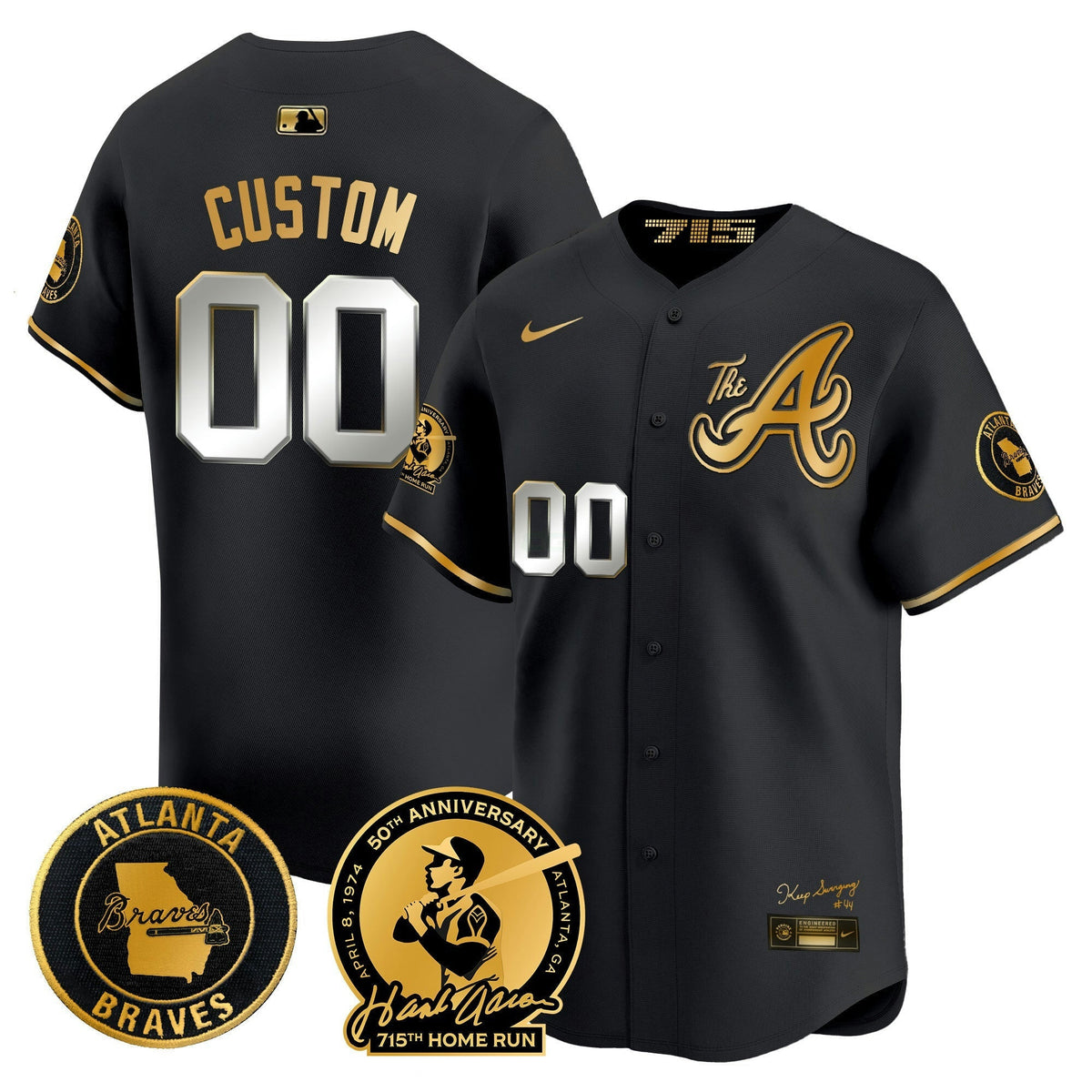 MLB Atlanta Hank Aaron 715th Home Run Patch Vapor Premier Limited Jersey V2