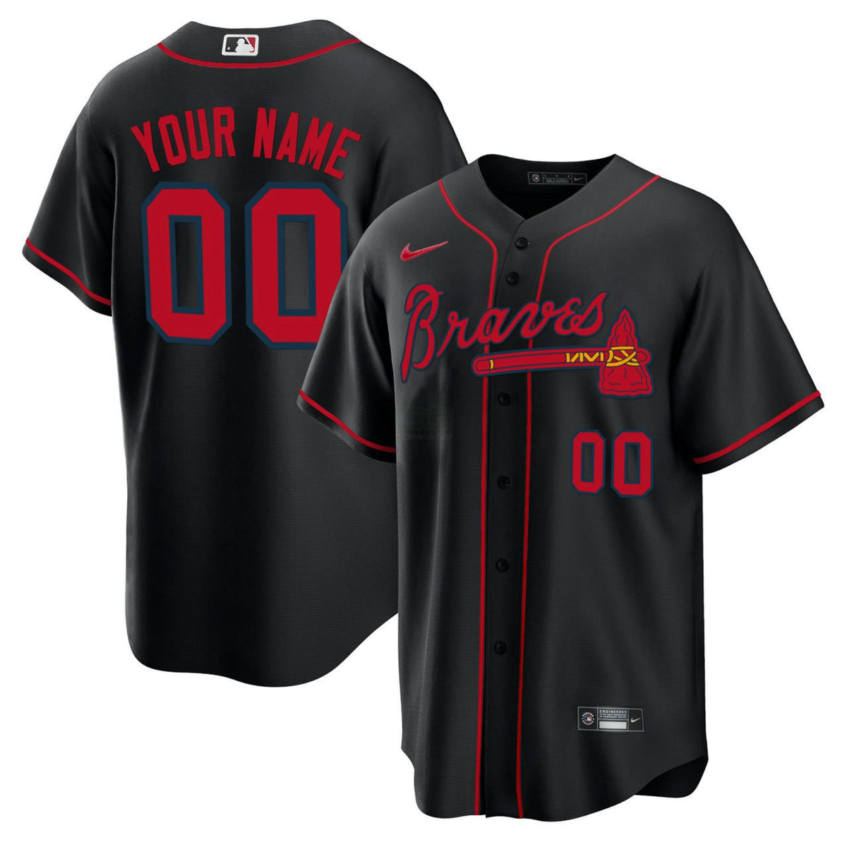 MLB Atlanta Black Red Cool Base Jersey