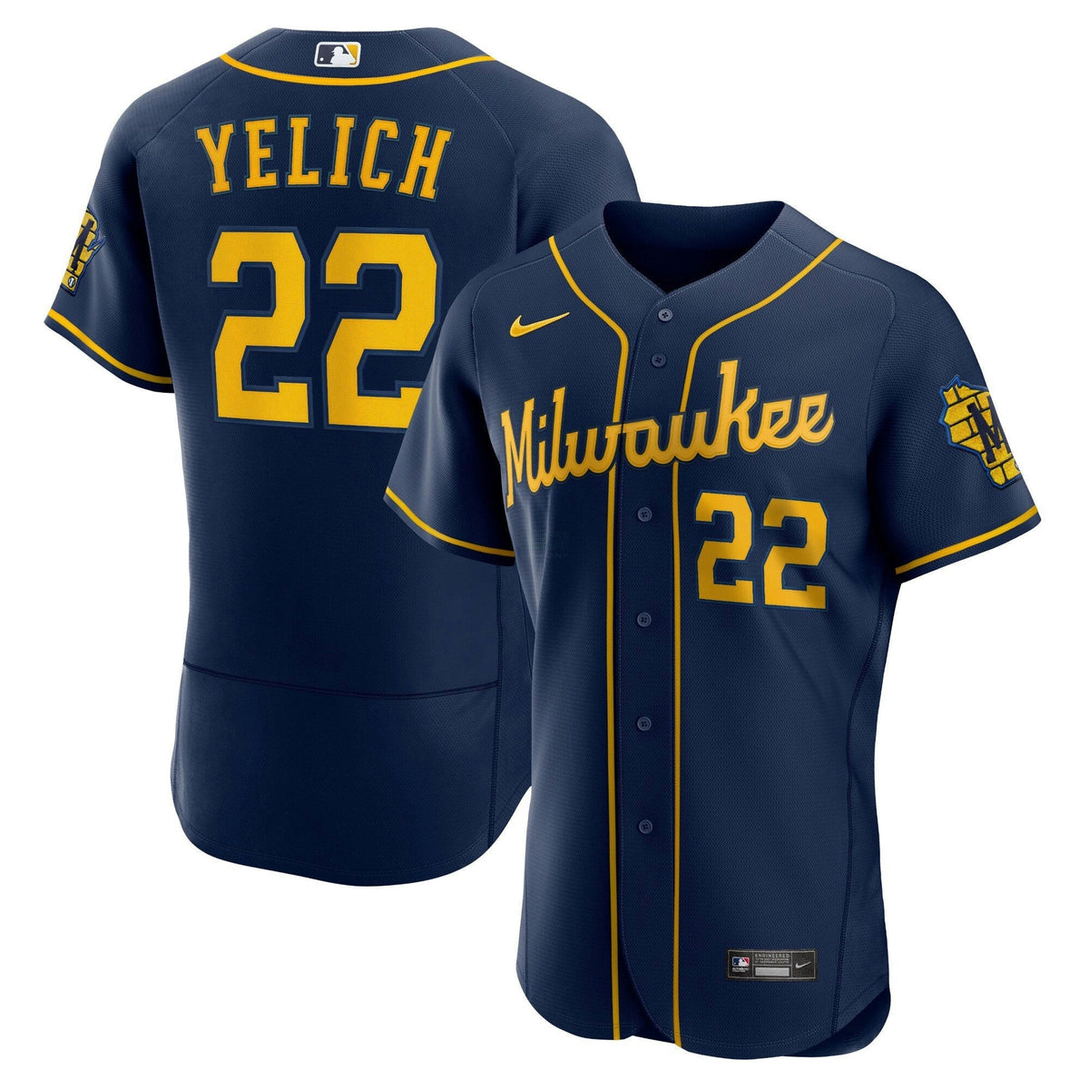 MLB Christian Yelich Milwaukee Navy Jersey - Flex Base