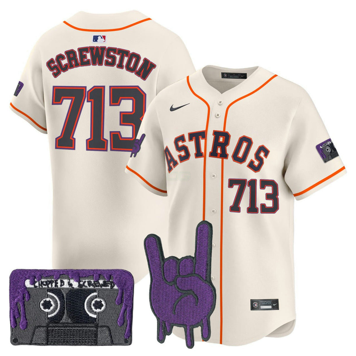 MLB Houston DJ Screw Patch Creme Vapor Premier Limited Customized Jersey