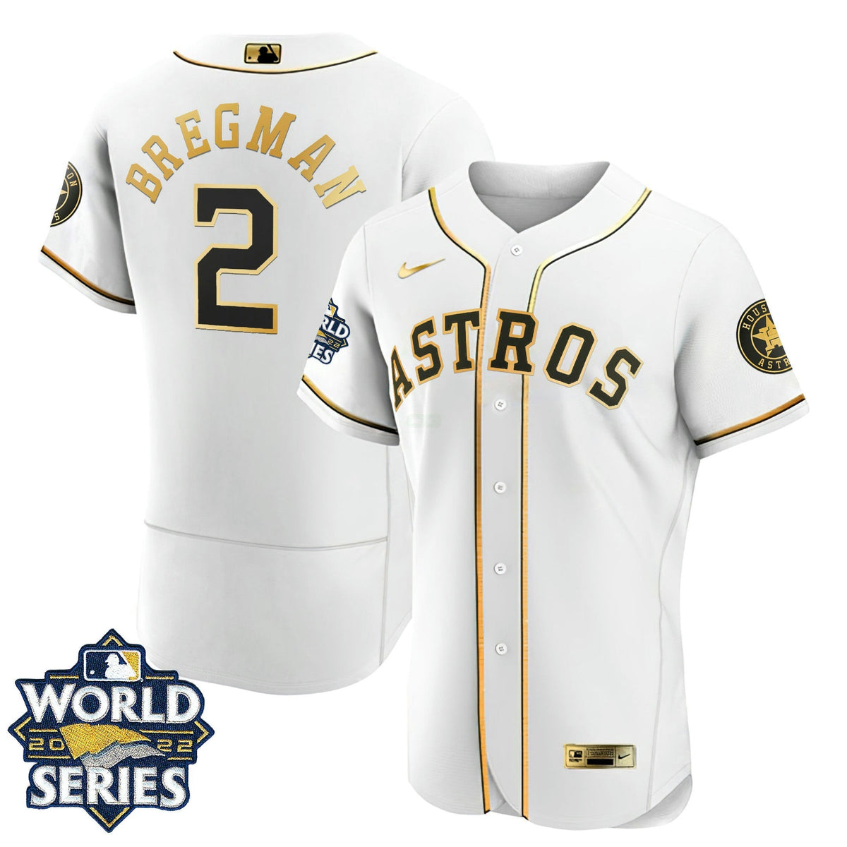 MLB Houston Flex Base White Gold 2022 World Series Jersey