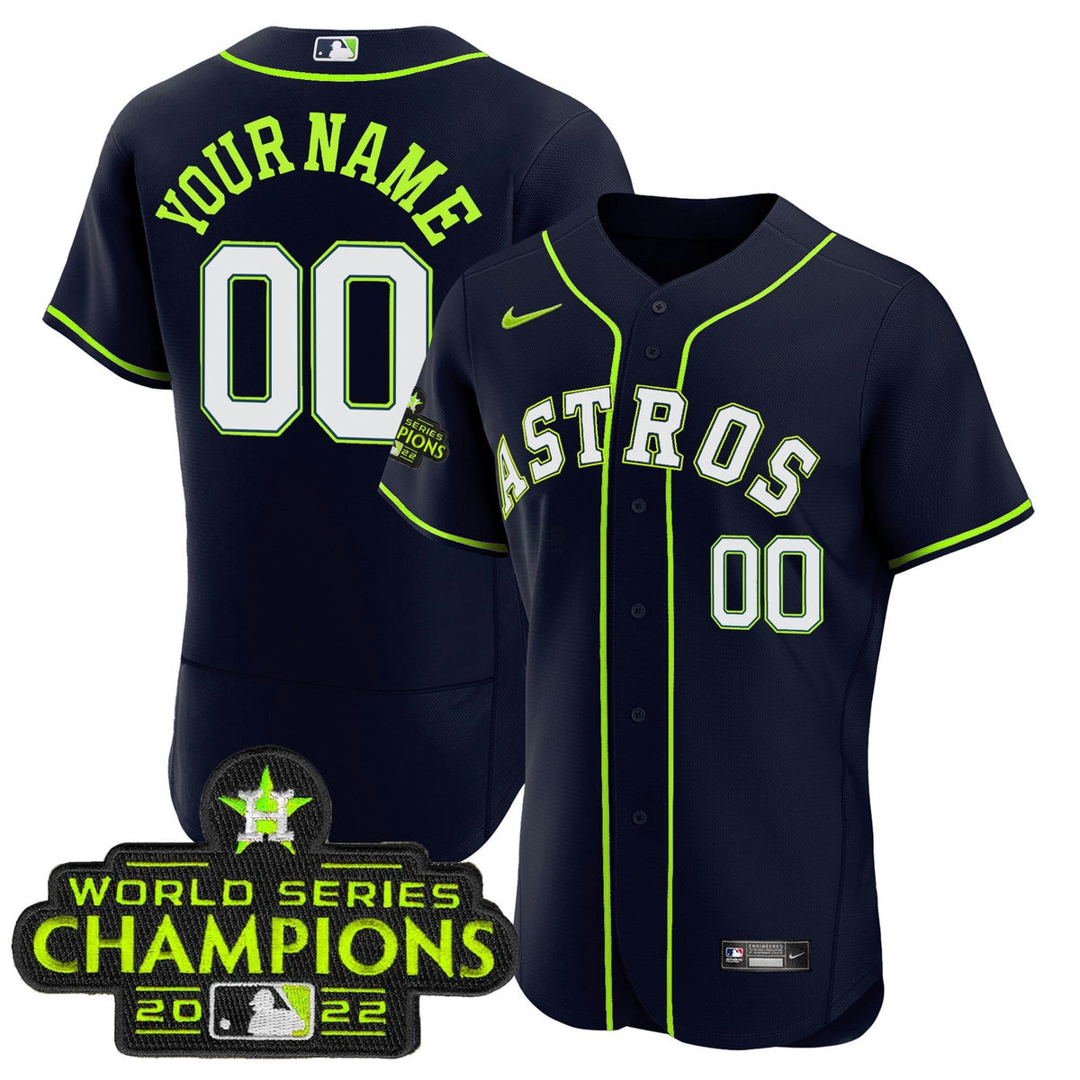 MLB Houston Flex Base Fan Made Jersey - Bright Green