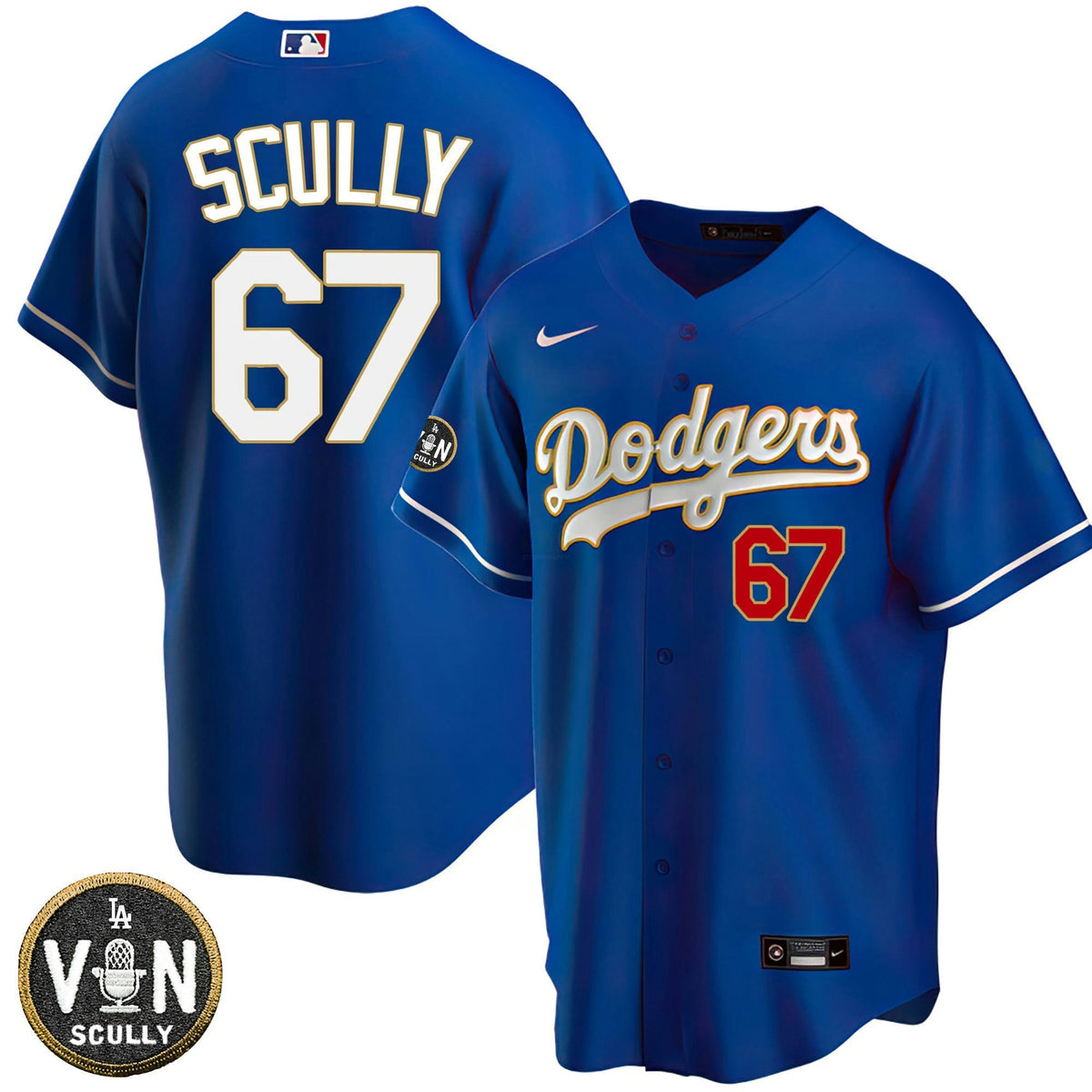 MLB Los Angeles Vin Scully With Commemorative Patch Gold Trim Jersey