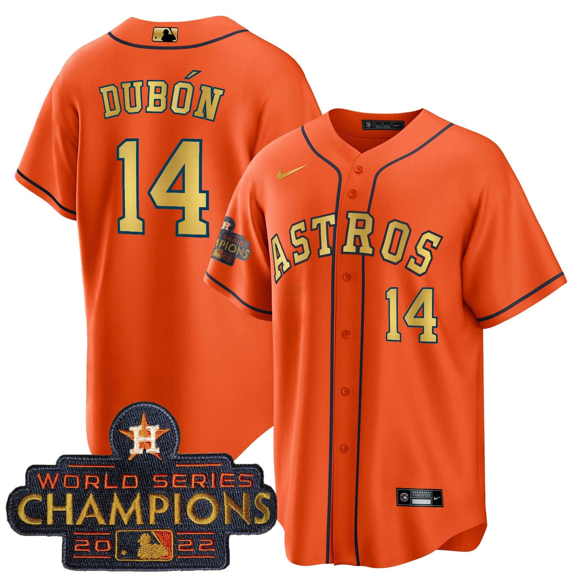 MLB Mauricio Dubón Orange Gold Champions Patch Jersey - Orange