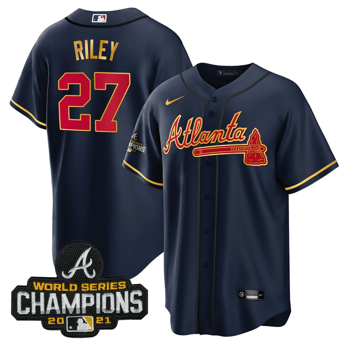 MLB Men’s Atlanta Champions Patch Gold Trim Jersey