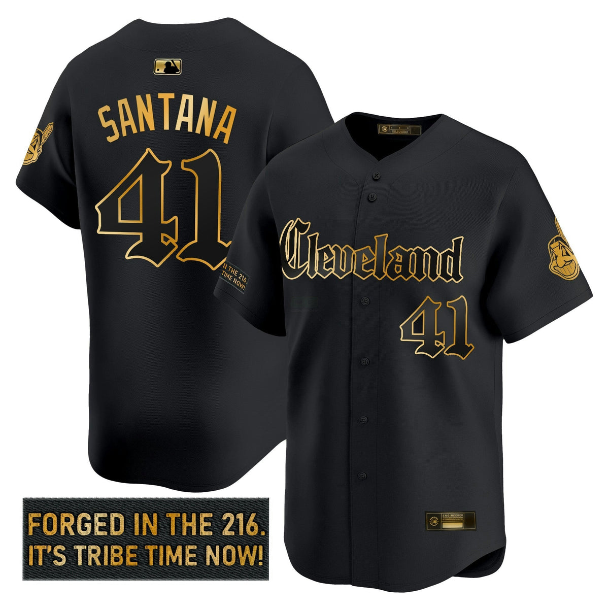 MLB Men’s Cleveland Indians ‘Gothic Iron Edition’ Gold Vapor Premier Limited Jersey