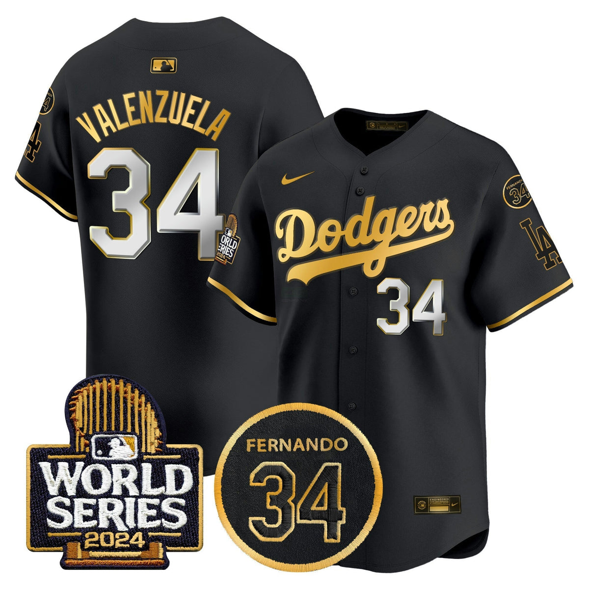 MLB Men’s Fernando Memorial & 2024 World Series Patch Vapor Premier Limited Jersey