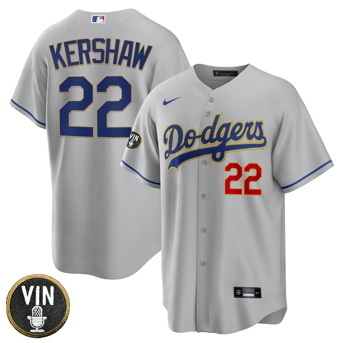 MLB Men’s Los Angeles Vin Scully Patch Gold Trim Jersey Collection