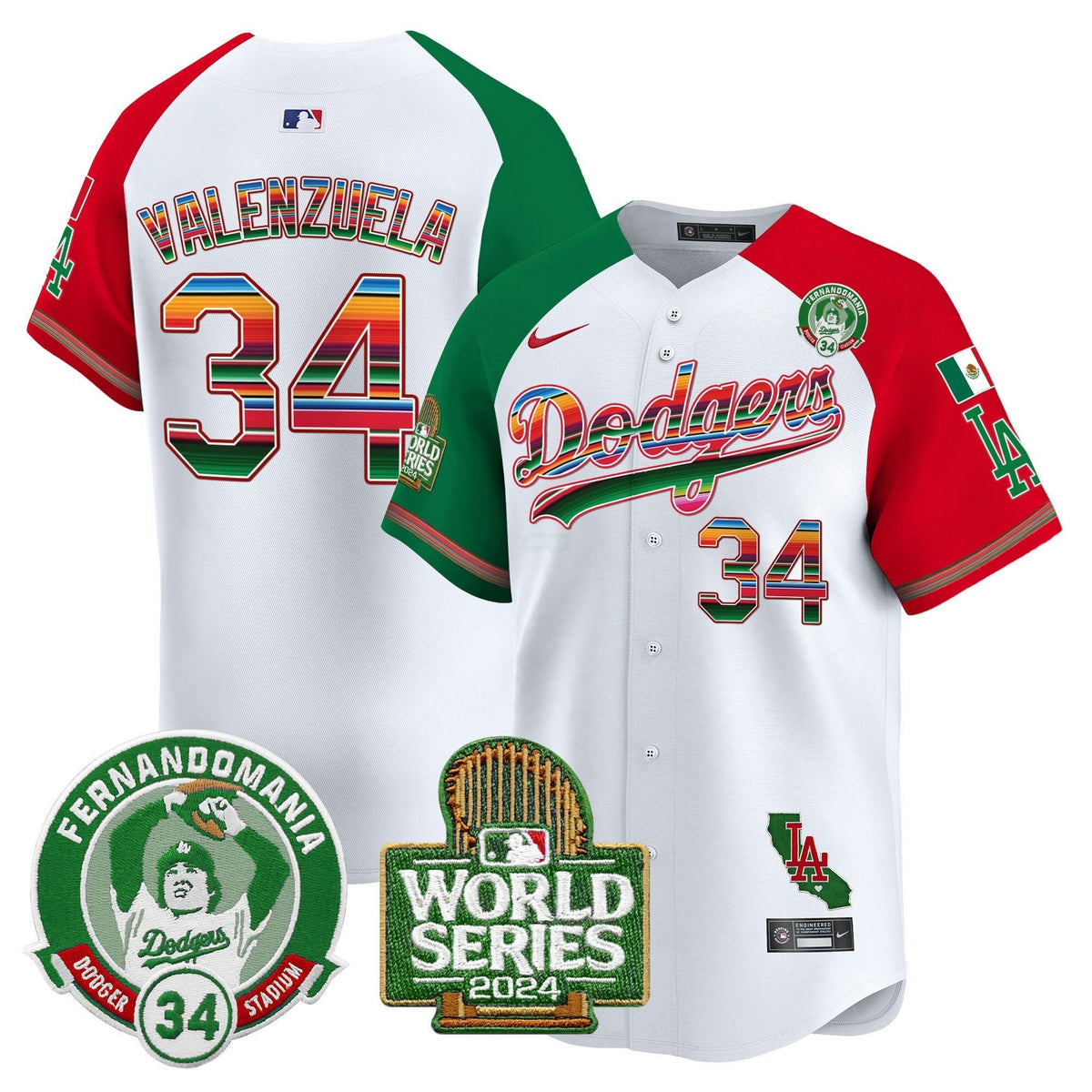 MLB Men’s Mexico Fernando Valenzuela & 2024 World Series Patch Vapor Premier Limited Jersey