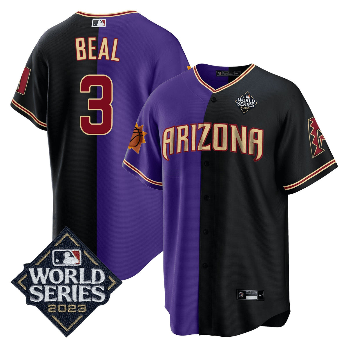 MLB Men’s Split Arizona Dbacks – Suns 2023 World Series Patch Jersey - Black