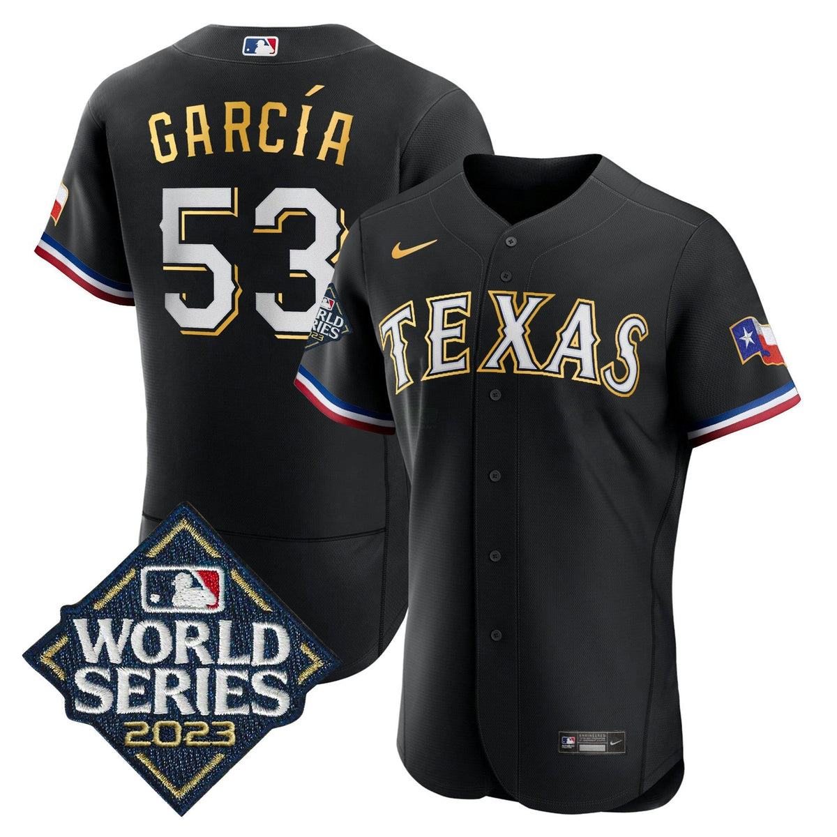MLB Men’s Texas 2023 World Series Flex Base Gold Trim Jersey