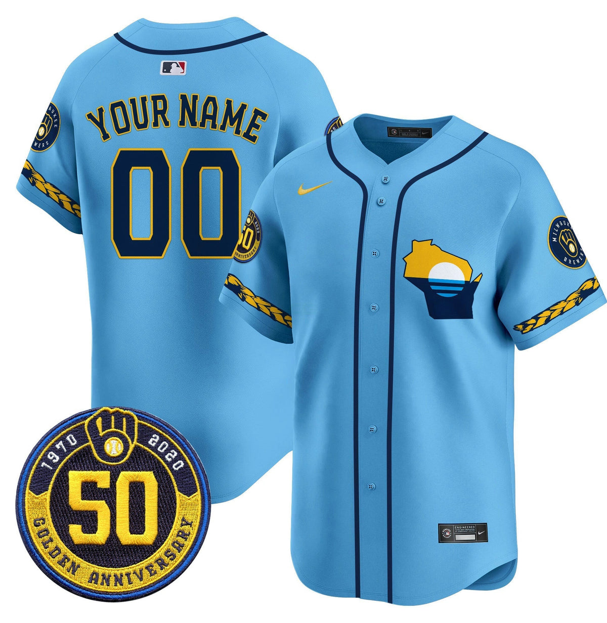MLB Milwaukee Golden 50th Anniversary Patch Vapor Premier Limited Jersey
