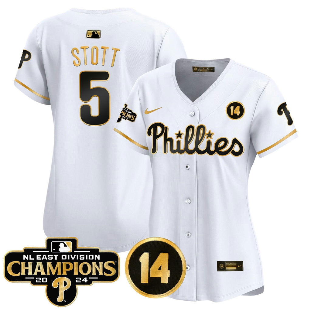 MLB Women’s 2024 NL East Division Champions & Pete Rose Patch Gold Vapor Premier Limited Jersey