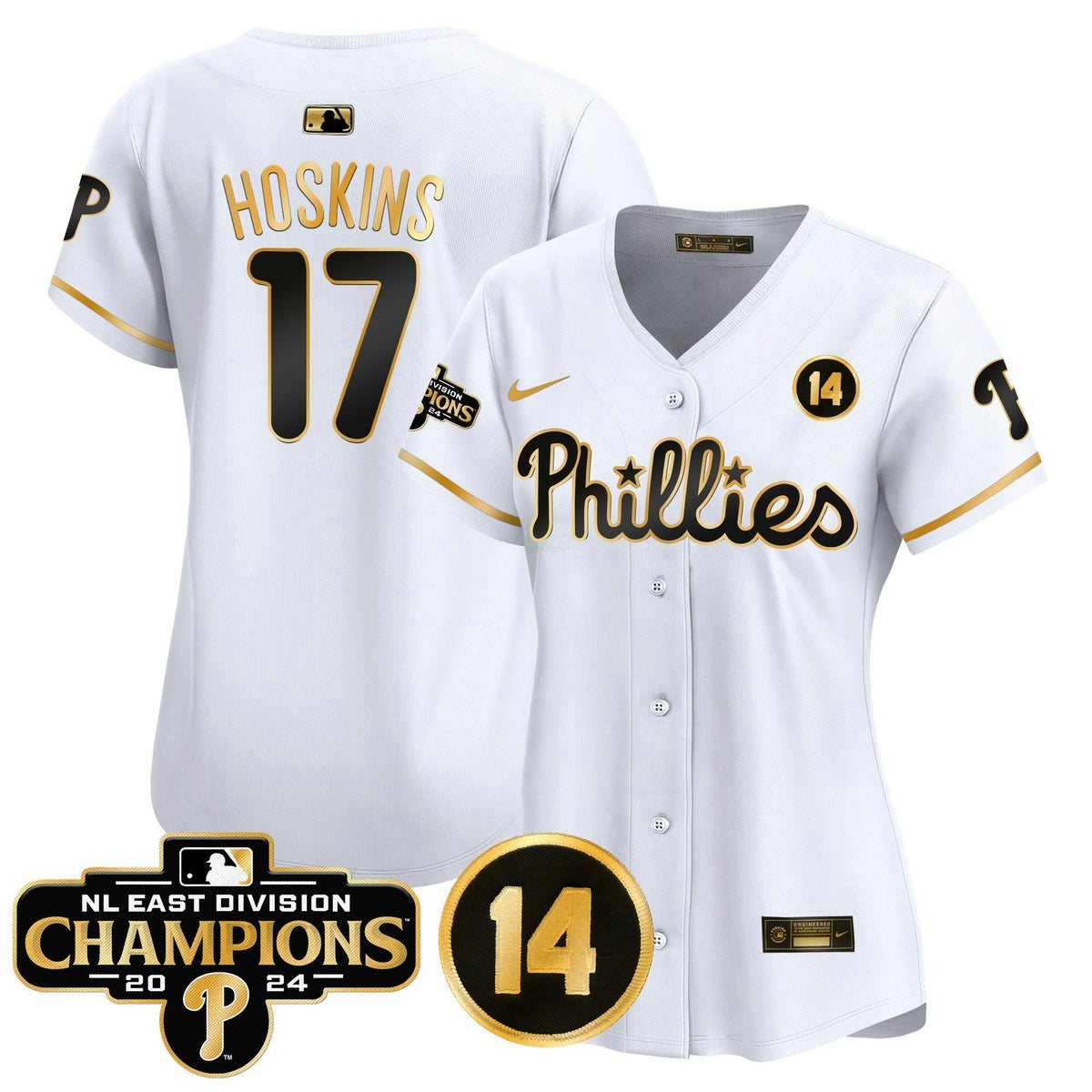 MLB Women’s 2024 NL East Division Champions & Pete Rose Patch Gold Vapor Premier Limited Jersey