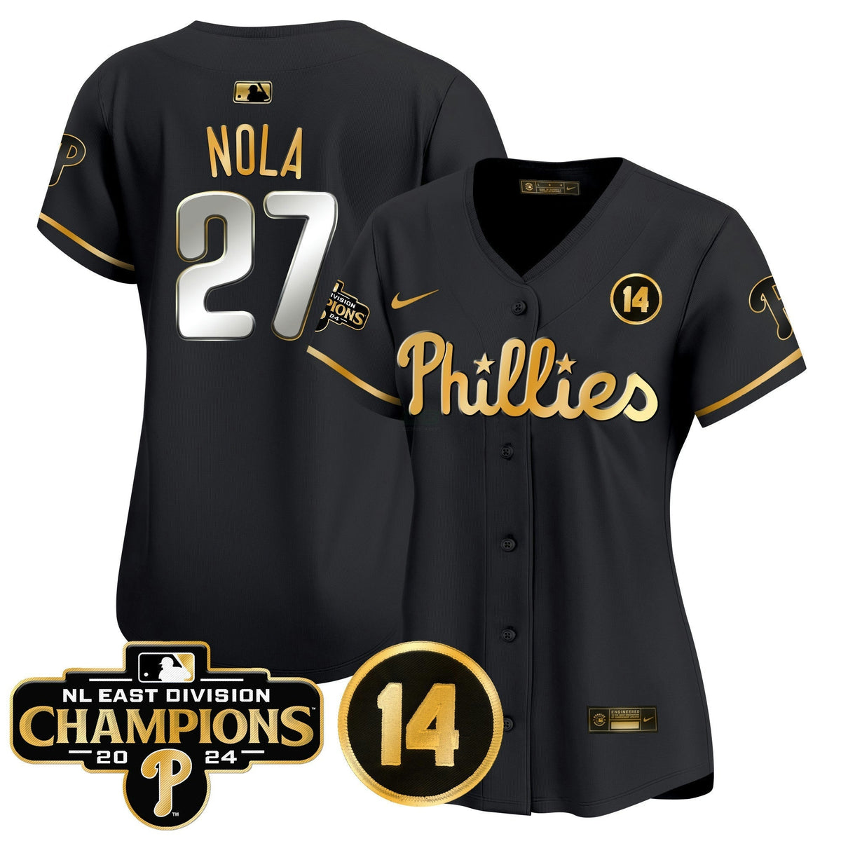 MLB Women’s 2024 NL East Division Champions & Pete Rose Patch Gold Vapor Premier Limited Jersey