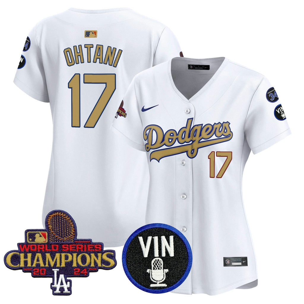 MLB Women’s 2025 Vin Scully & #34 Fernando Patch Gold Vapor Premier Limited Jersey