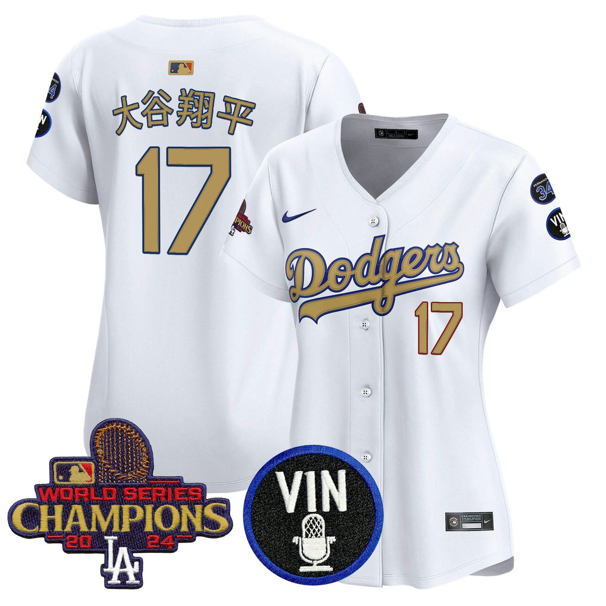 MLB Women’s 2025 Vin Scully & #34 Fernando Patch Gold Vapor Premier Limited Jersey