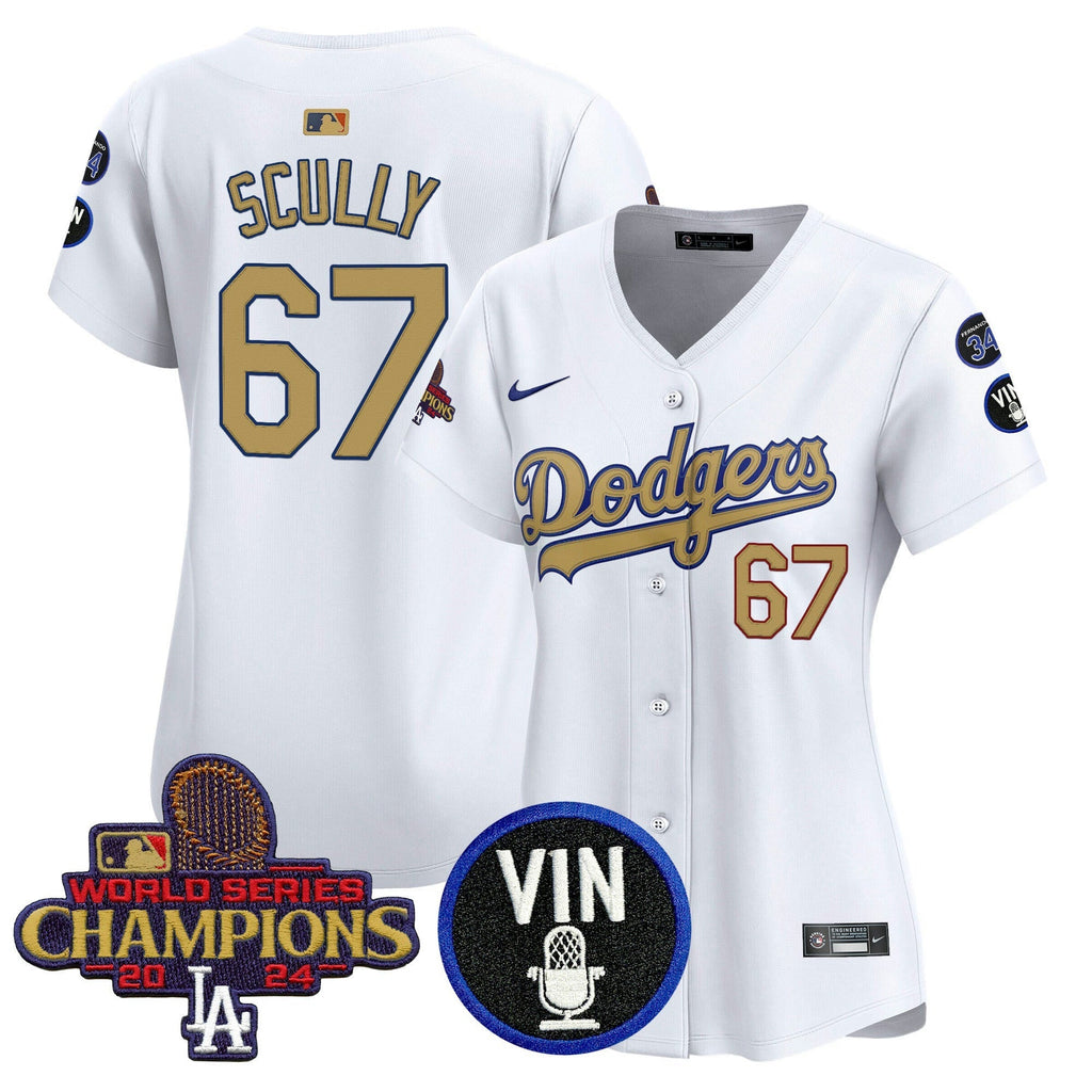 MLB Women’s 2025 Vin Scully & #34 Fernando Patch Gold Vapor Premier Limited Jersey