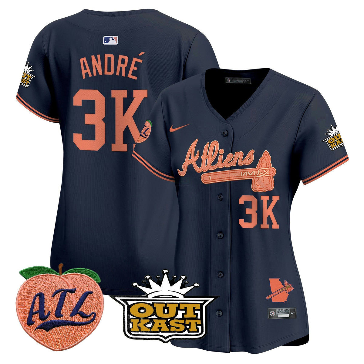 MLB Women’s Atlanta Atliens & Peach Vapor Premier Limited Jersey