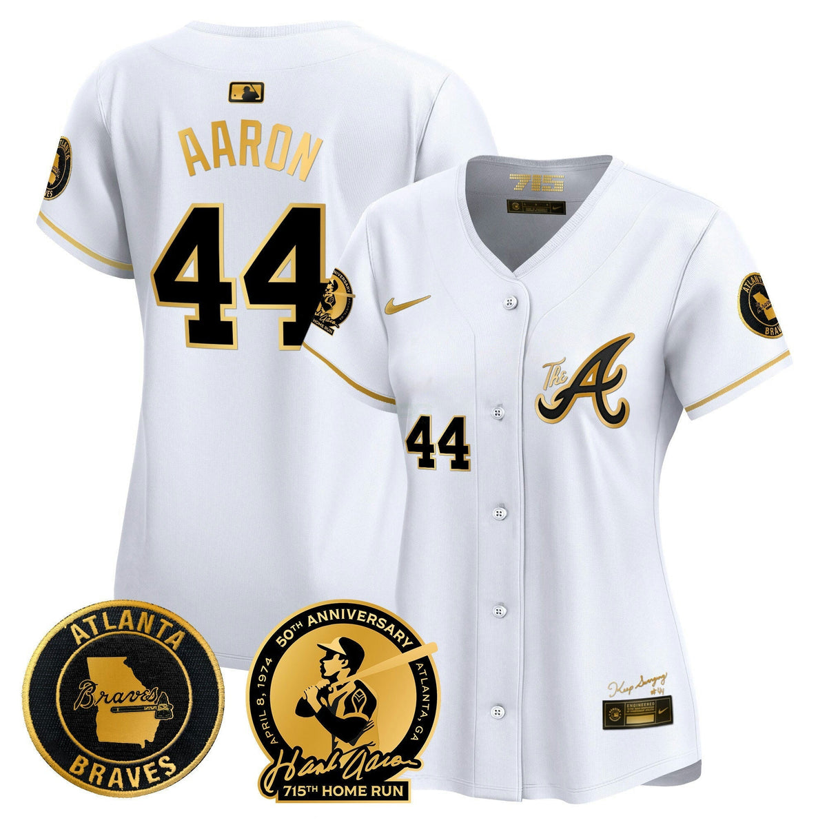 MLB Women’s Atlanta Hank Aaron 715th Home Run Patch Vapor Premier Limited Jersey V2
