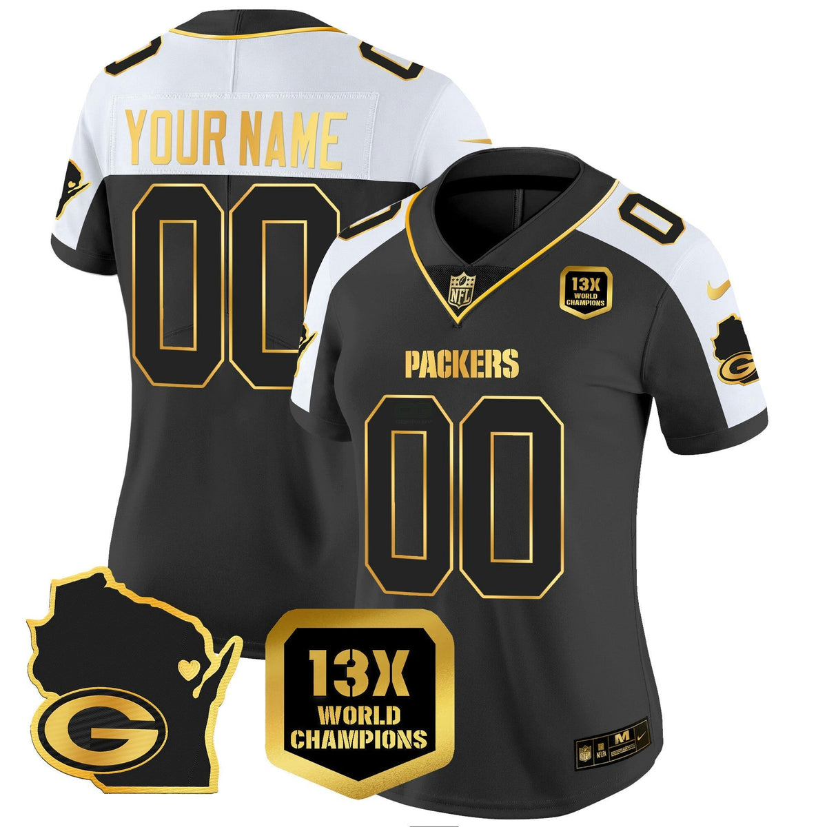 NFL 13 Time World Champions & Home Patch Gold Vapor Jersey V2