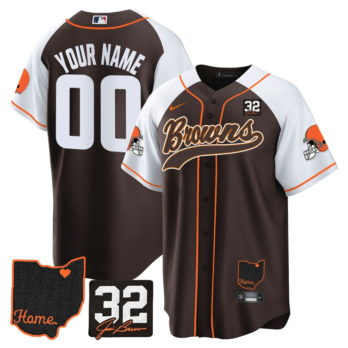 NFL Cleveland Browns #32 Jim Brown Memorial & Home Patch Jersey V2 - Baseball