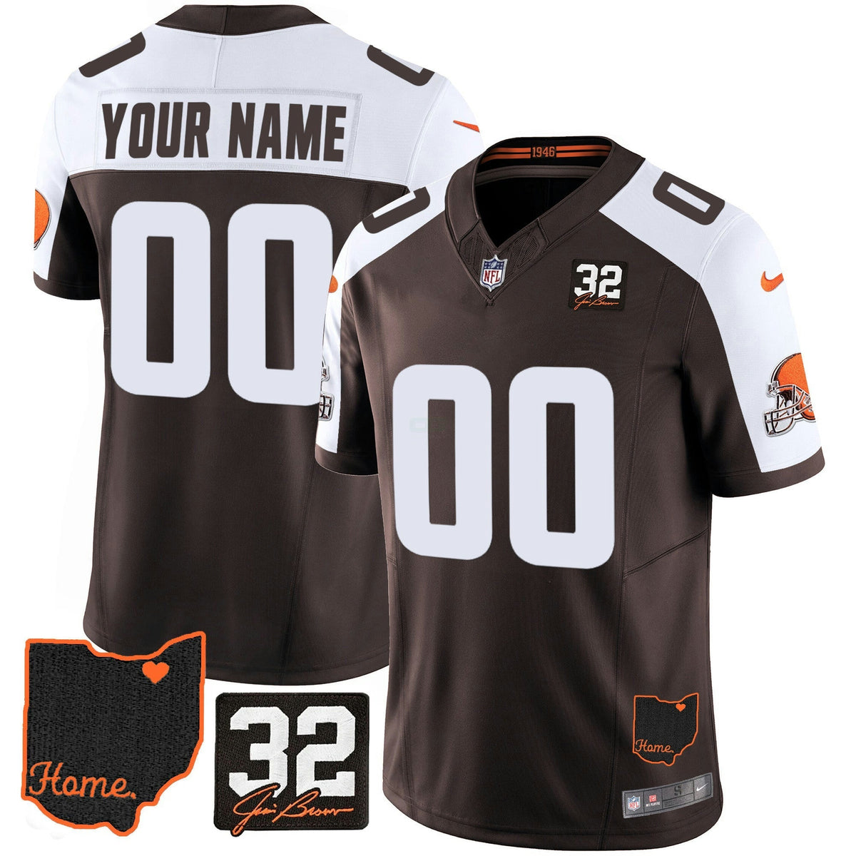 NFL #32 Jim Brown Memorial & Home Patch Jersey V3
