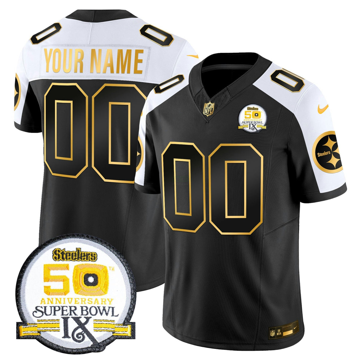 NFL 50th Anniversary of Super Bowl IX Patch Gold Vapor Limited Jersey