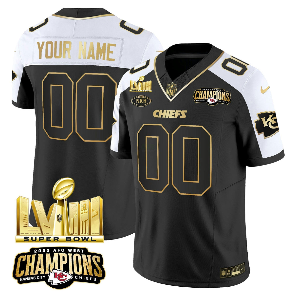 NFL AFC West Champions & Super Bowl LVIII Gold Patch Vapor Jersey V2