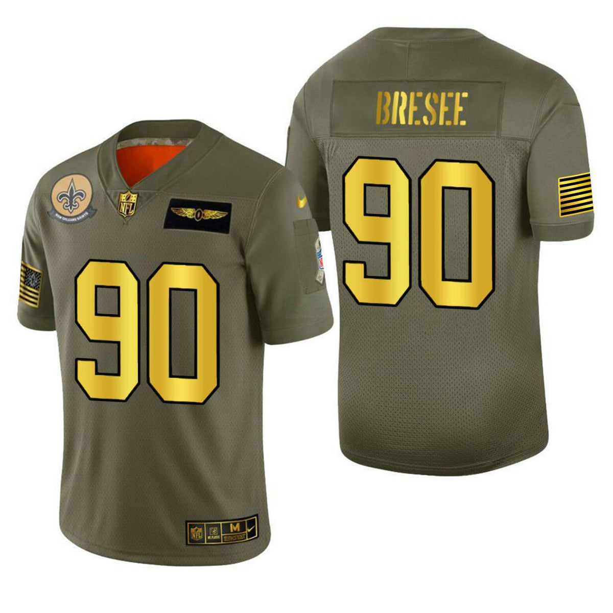 NFL Bryan Bresee New Orleans Salute To Service Gold Jersey - Olive