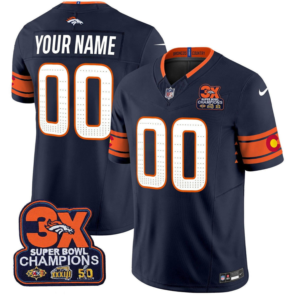 NFL Denver 3x Patch “Colorado Flag” Vapor Limited Jersey