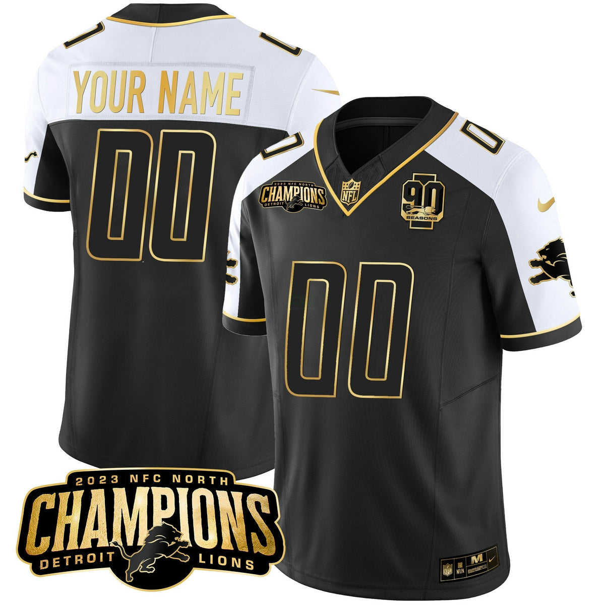 NFL Detroit 2023 NFC North Champions Patch Gold Vapor Jersey V2