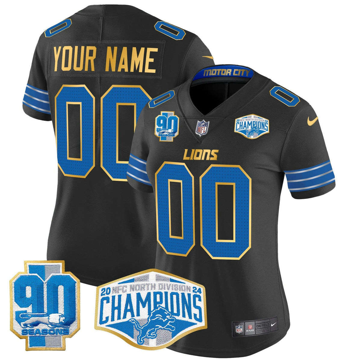 NFL Detroit 2024 NFC North Division Champions Patch Gold Trim Vapor Limited Jersey