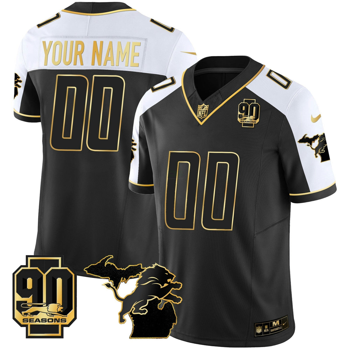NFL Detroit 90th Year & Michigan Patch Gold Vapor Jersey