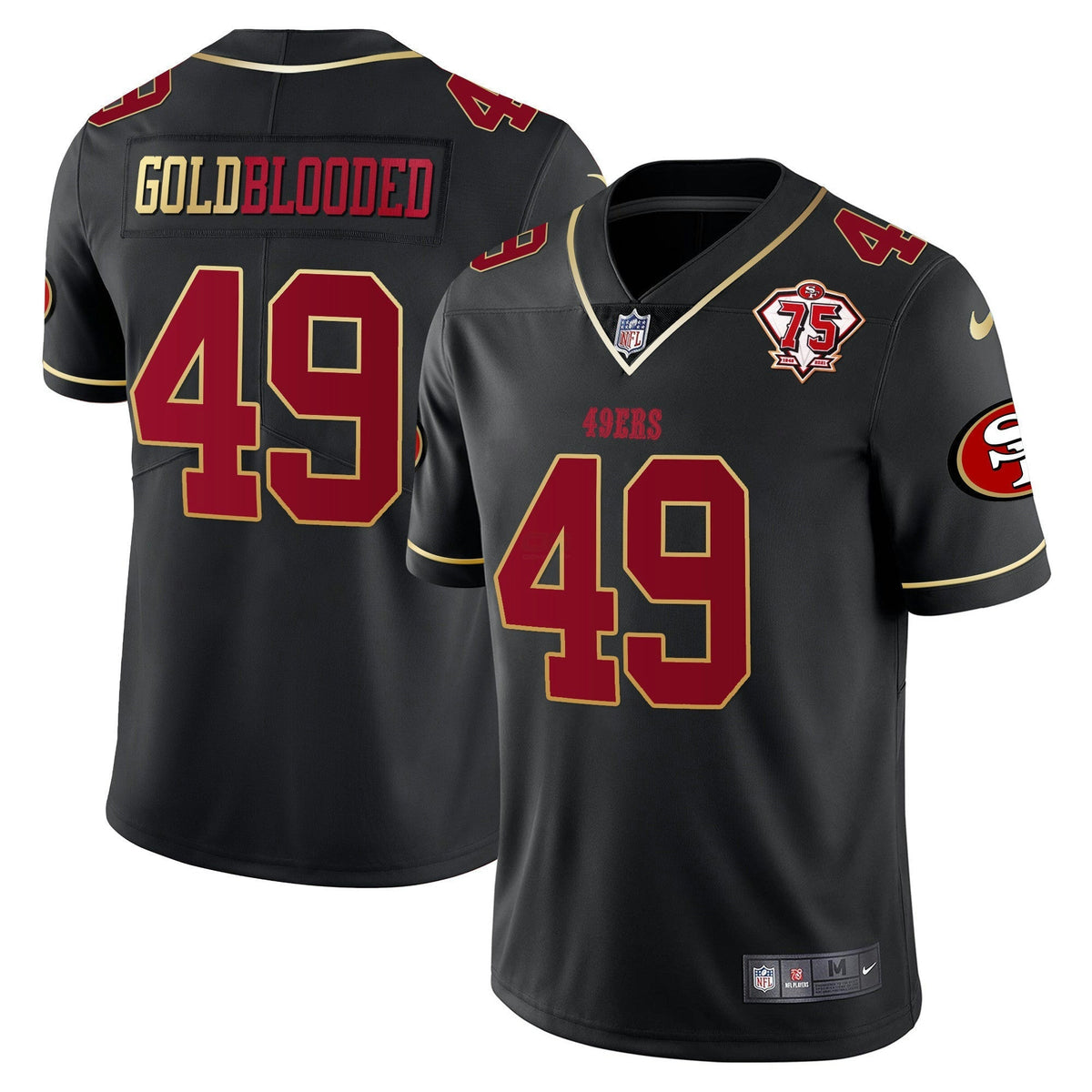 NFL Gold Blooded 75th Anniversary Patch Vapor Gold Trim Jersey V2
