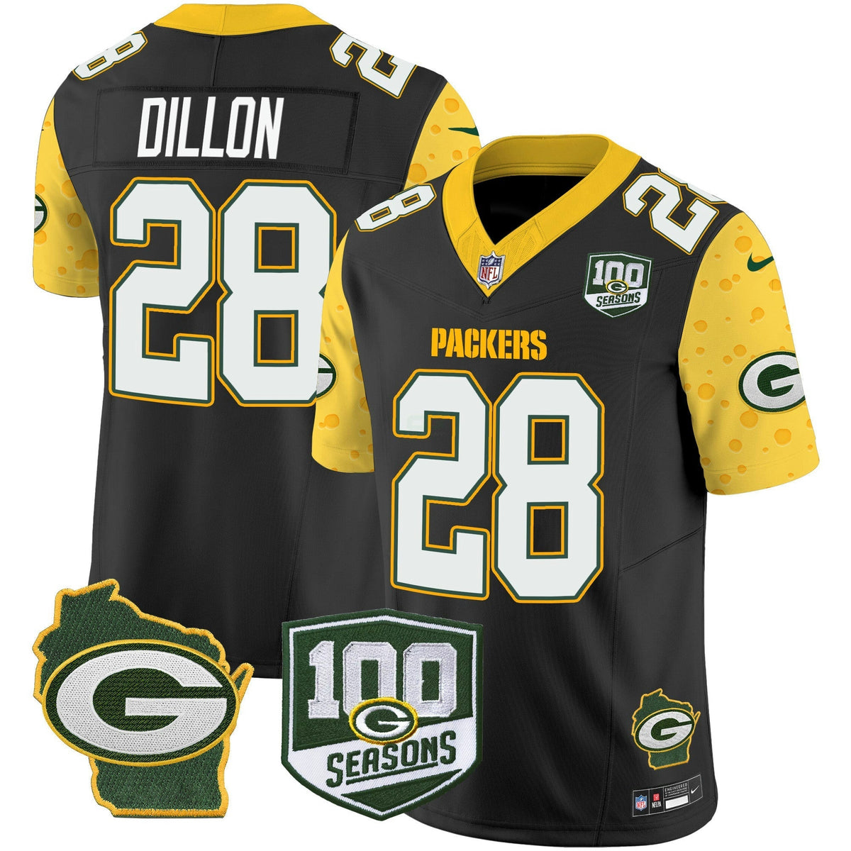 NFL Men’s 100th Season & Home Patch Cheese Vapor Limited Jersey