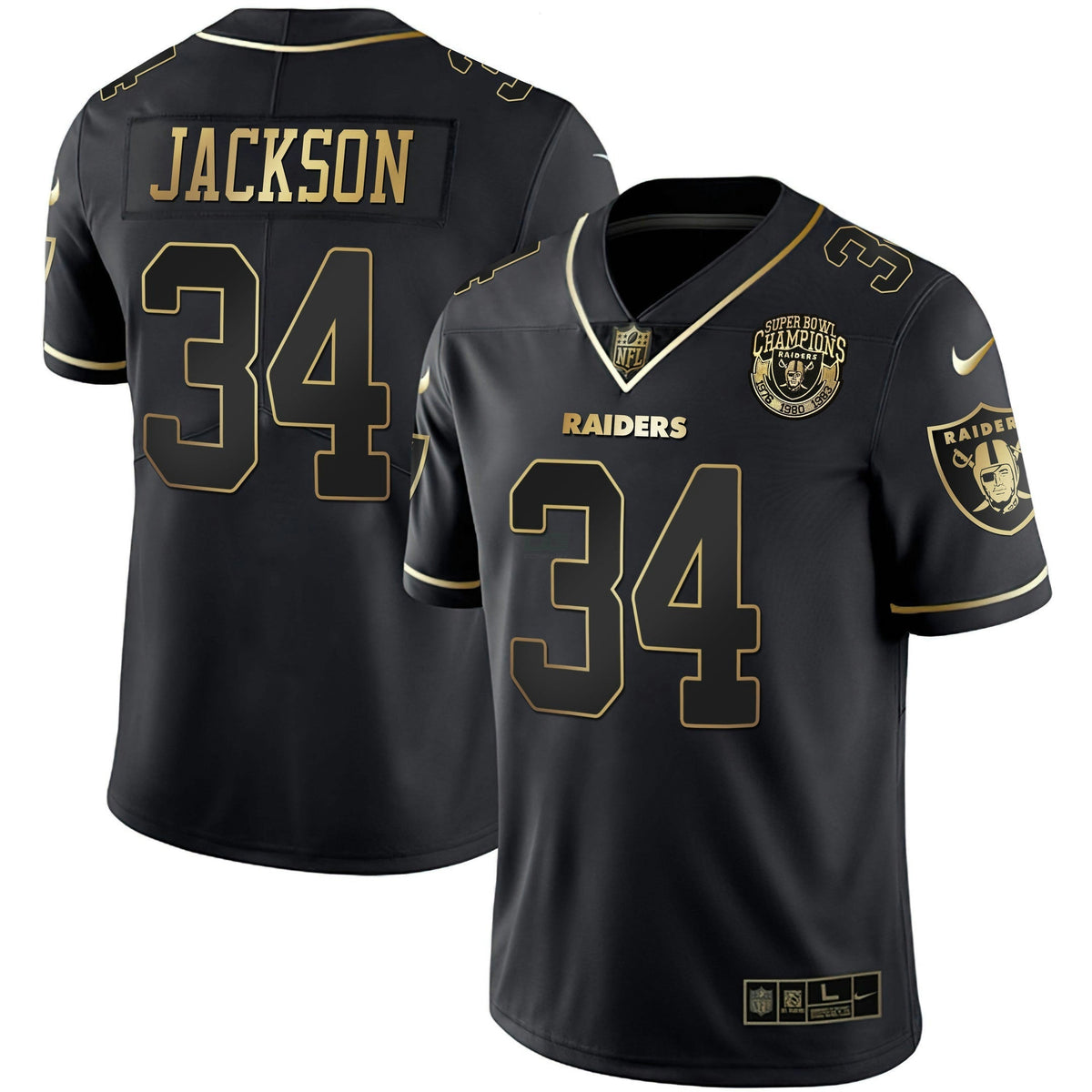 Jersey NFL Men’s 1976 – 1980 – 1983 Super Bowl Champions Patch White Gold and Black Gold