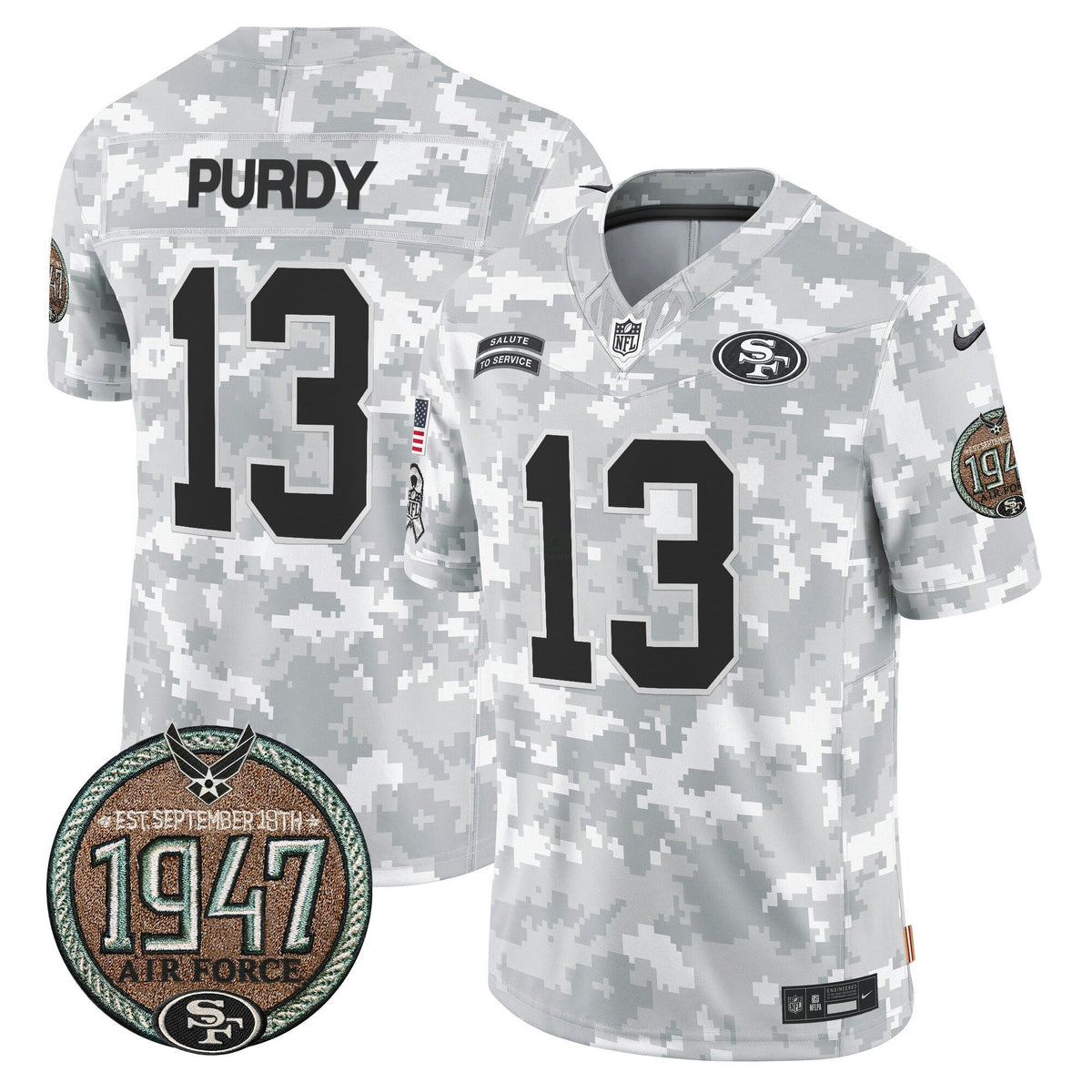 NFL San Francisco 49ers Men’s 2024 Salute to Service Establishment Year Patch Vapor Limited Jersey