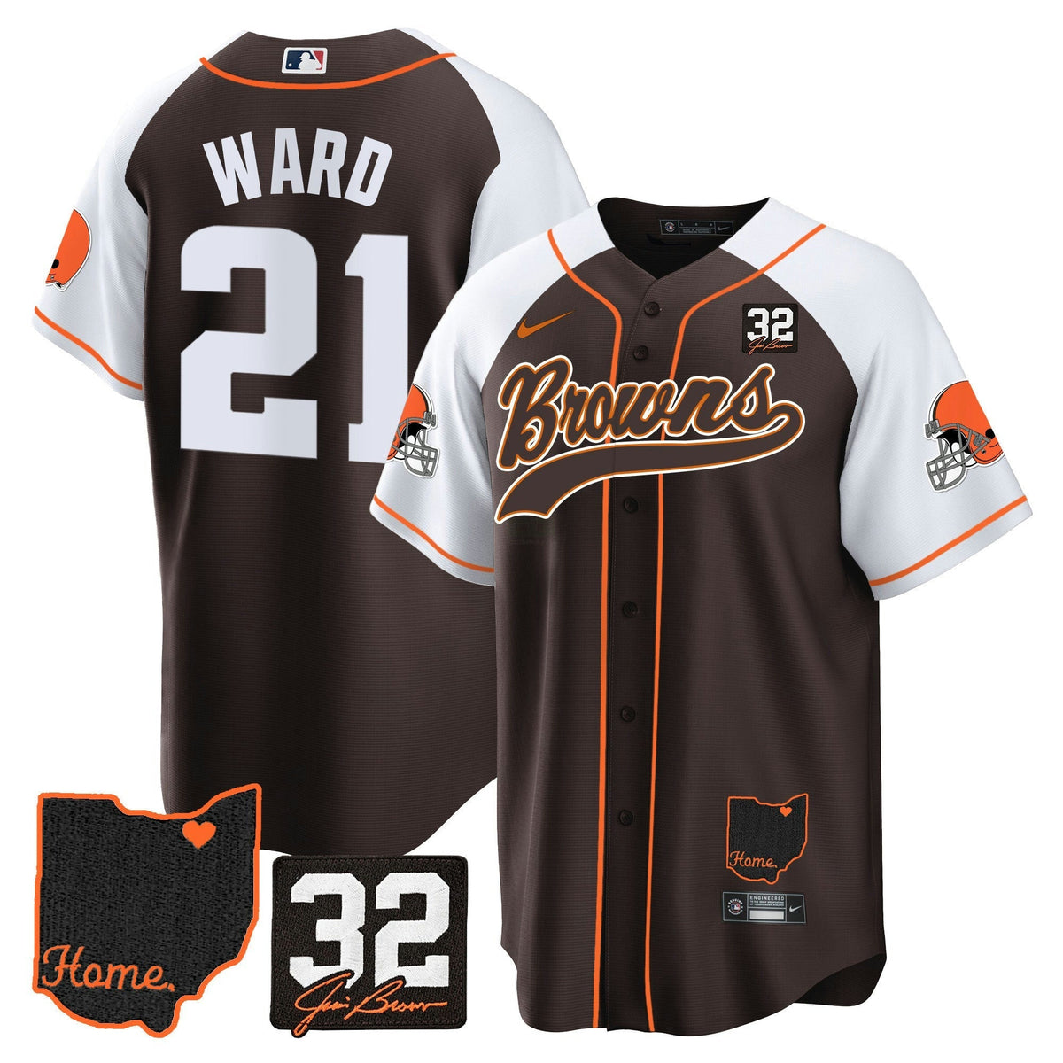 NFL Cleveland Browns Men’s #32 Jim Brown Memorial & Home Patch Jersey V2 - Baseball