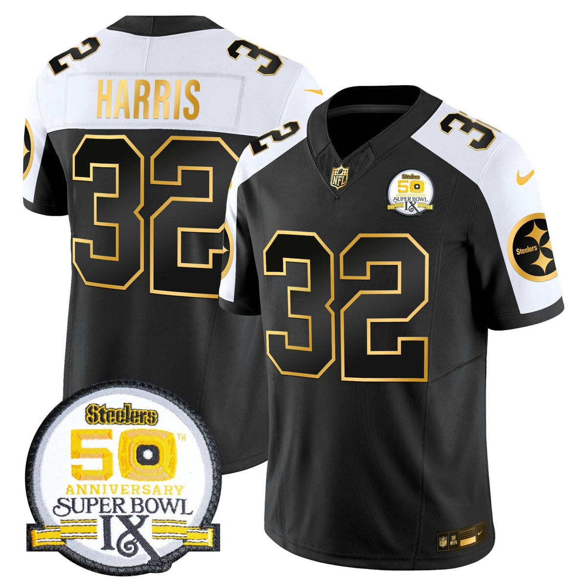 NFL Men’s 50th Anniversary of Super Bowl IX Patch Gold Vapor Limited Jersey