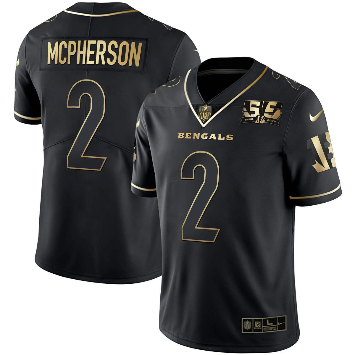 NFL Men’s Cincinnati 55th 1968 – 2022 Anniversary Patch White Gold & Black Gold Jersey