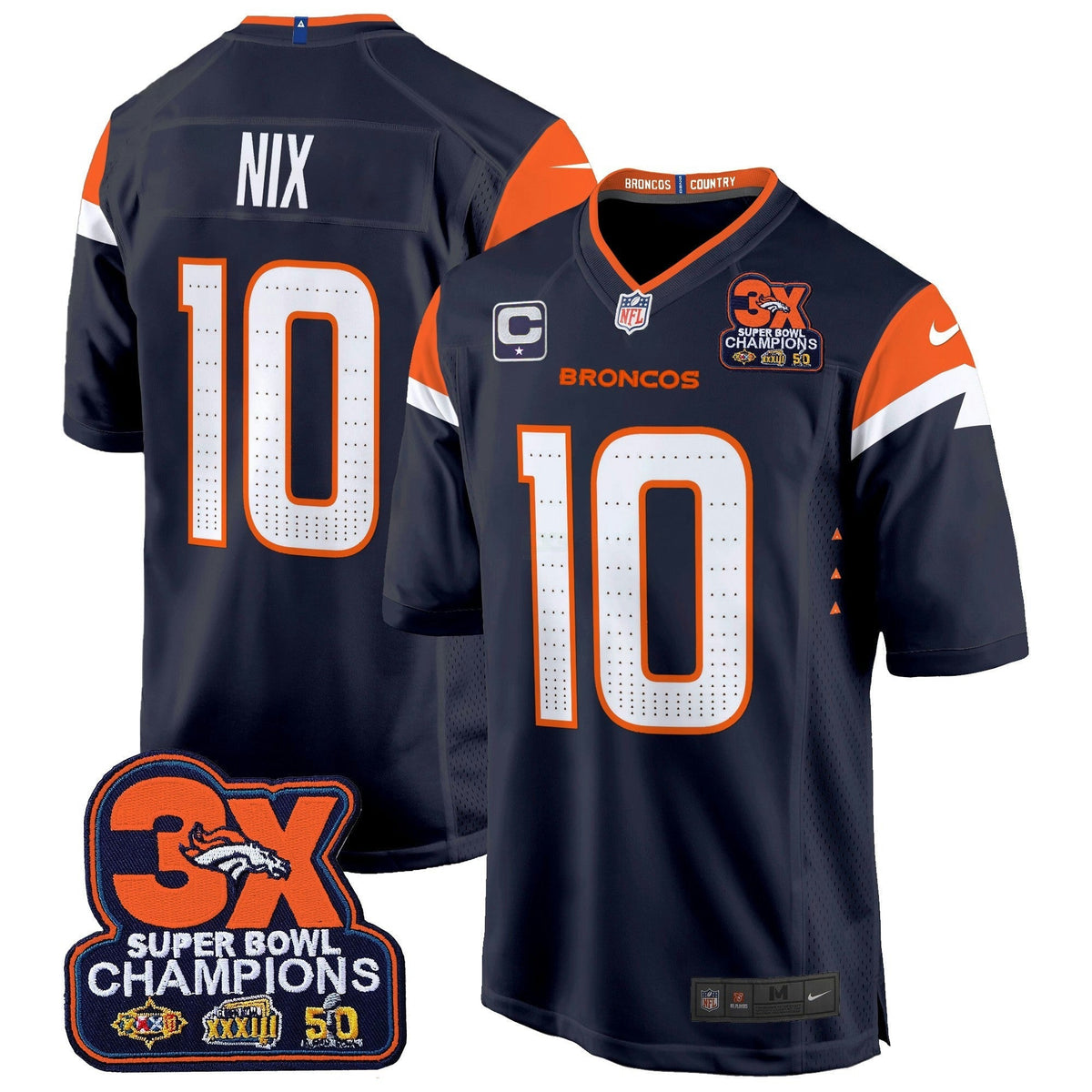 NFL Men’s Denver 3-Time Champions Patch Game Jersey – Al Stitched