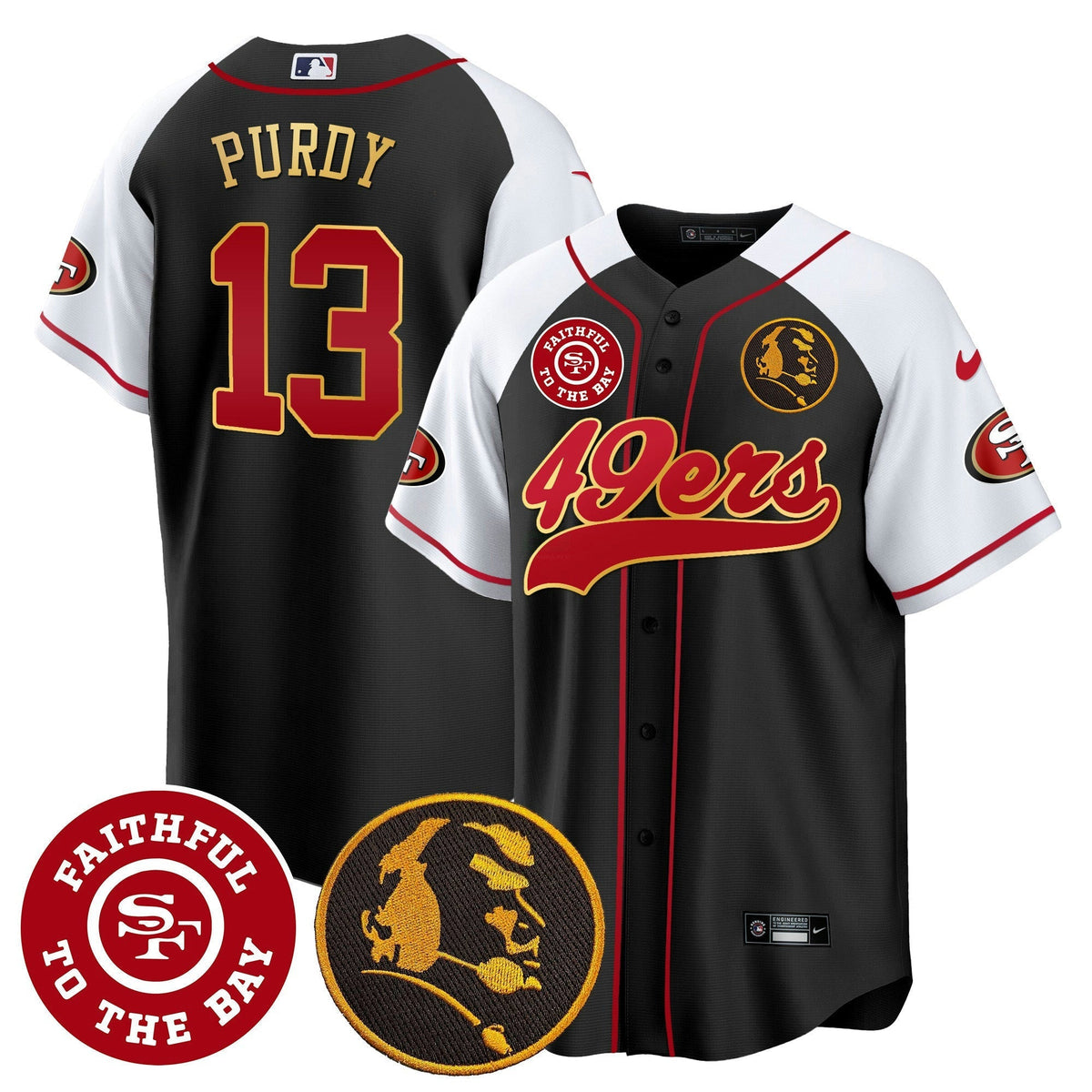 NFL Men’s Faithful & John Madden Patch Baseball Gold Trim Jersey