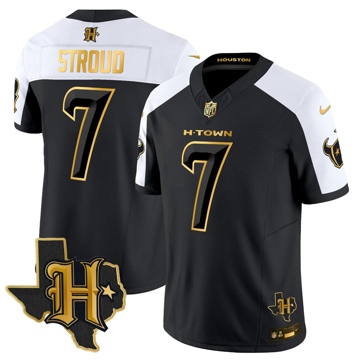 NFL Men’s Houston 2024 Texas Patch Gold Vapor Limited Jersey