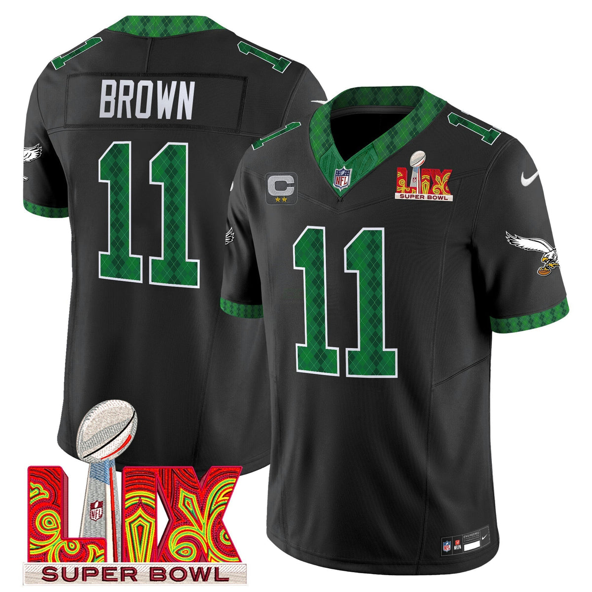 NFL Men’s Kelly Green St. Patrick’s Day Super Bowl LIX Patch Vapor Limited Jersey
