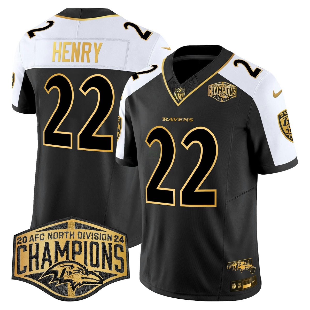 NFL Men’s Maryland Flag Map 2024 AFC North Division Champions Patch Gold Vapor Limited Jersey