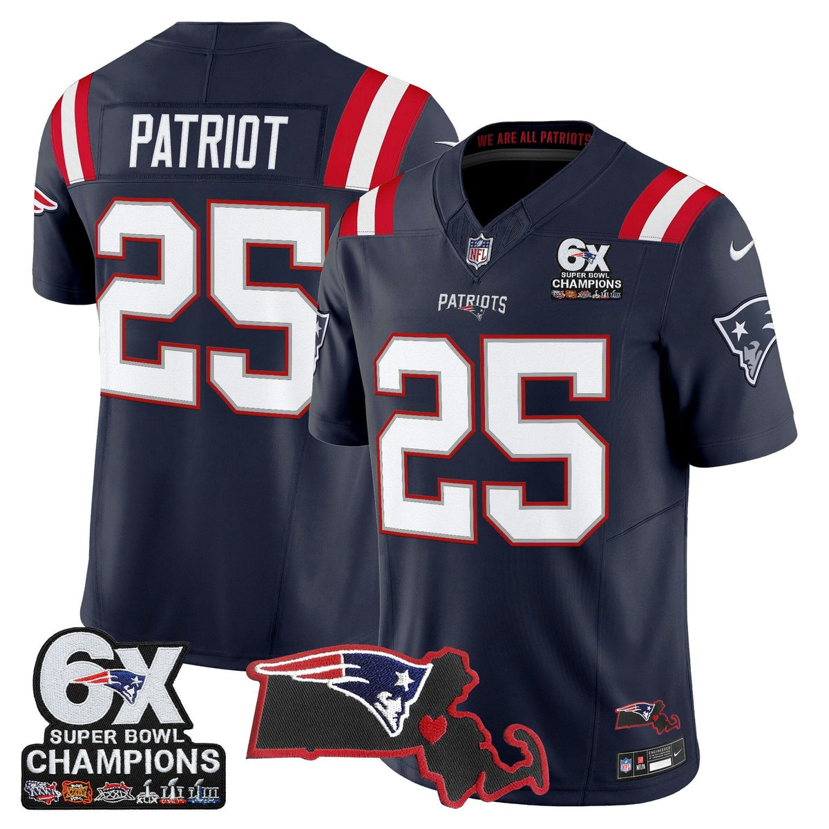 NFL Men’s New England 6-Time Champions & Massachusetts Patch Vapor Limited Jersey