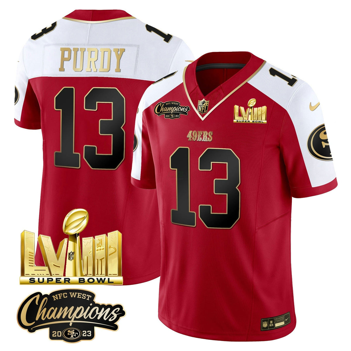 NFL Men’s NFC West Champions & Super Bowl LVIII Gold Patch Vapor Jersey V2