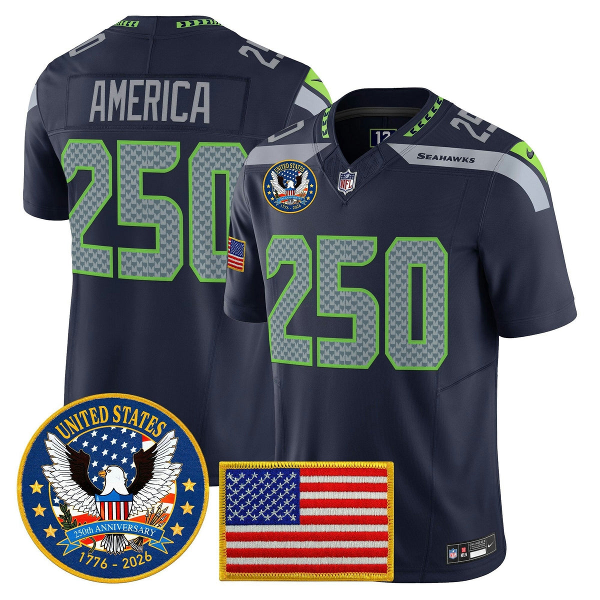 NFL Men’s Seattle “United States 250th Anniversary Patch” Vapor Limited Jersey